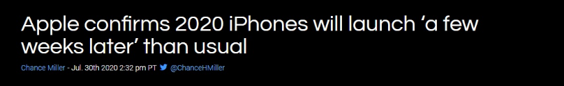 苹果：新 iPhone 将推迟数周供应 延迟上市原因未知