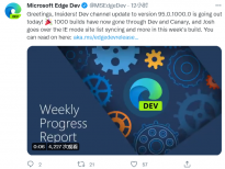 微软Edge浏览器创下里程碑，推送每周Edge Dev版本