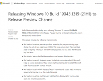 Win10 Build 19044.1319（21H1）预览版发布 供内部人员使用