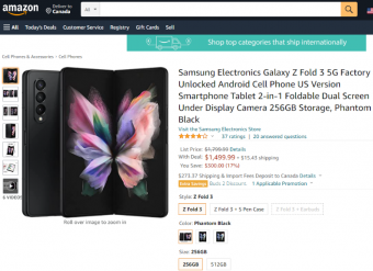 三星Galaxy Z Fold3在美大促：12+256GB版直降至1499美元