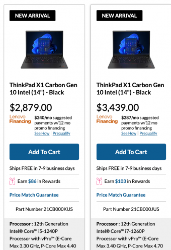 2022款ThinkPad X1 Carbon海外上架：配置升级到12代酷睿
