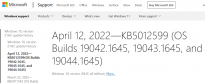 微软Win10 KB5012599和KB5012591累积更新发布 修复安全漏洞并解决错误