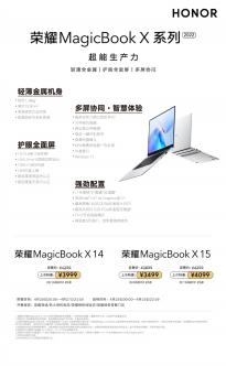荣耀2022款MagicBook X系列笔记本发布：轻1.38kg 薄15.9mm 3499元起