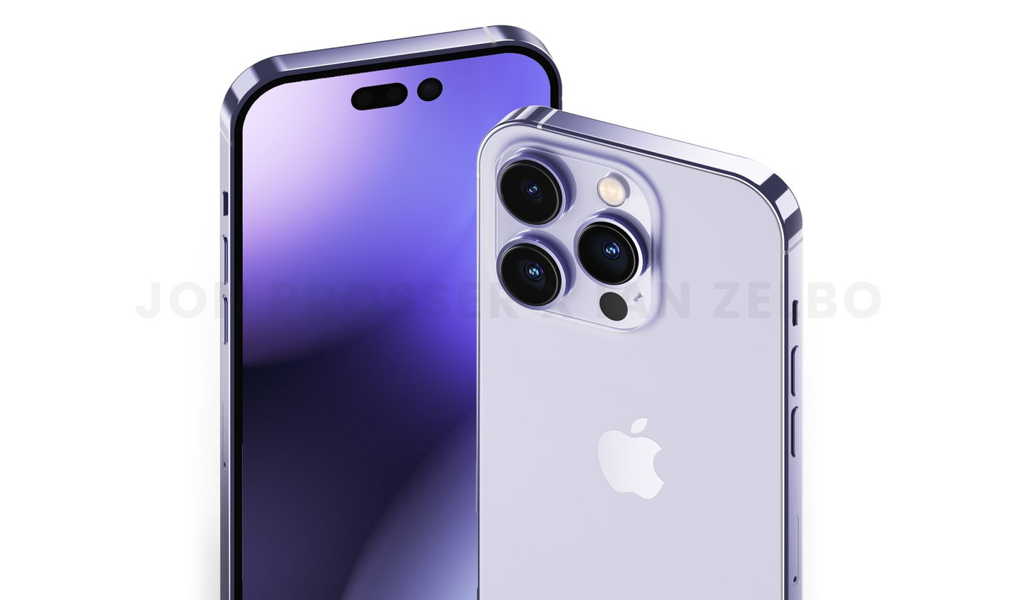 蘋果iPhone 14 Pro高清渲染圖曝光：正面采用“藥丸形 配色增淡紫色