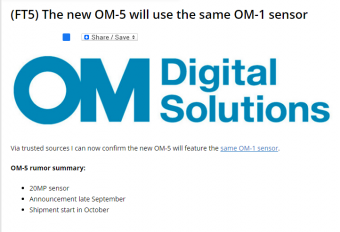 消息称奥之心 OM-5将于9月发布，M43画幅旗舰相机OM-1单机身15499元