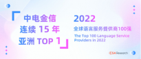 中电金信语言服务连续15年位列亚洲TOP1