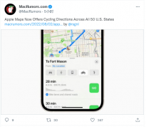 iPhone手机内置地图现支持横跨美国所有50个州的自行车导航功能 可接收转弯指示