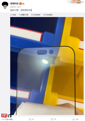 苹果iPhone 14 Pro手机贴膜曝光：打孔屏中最大的孔 前置摄像头升级
