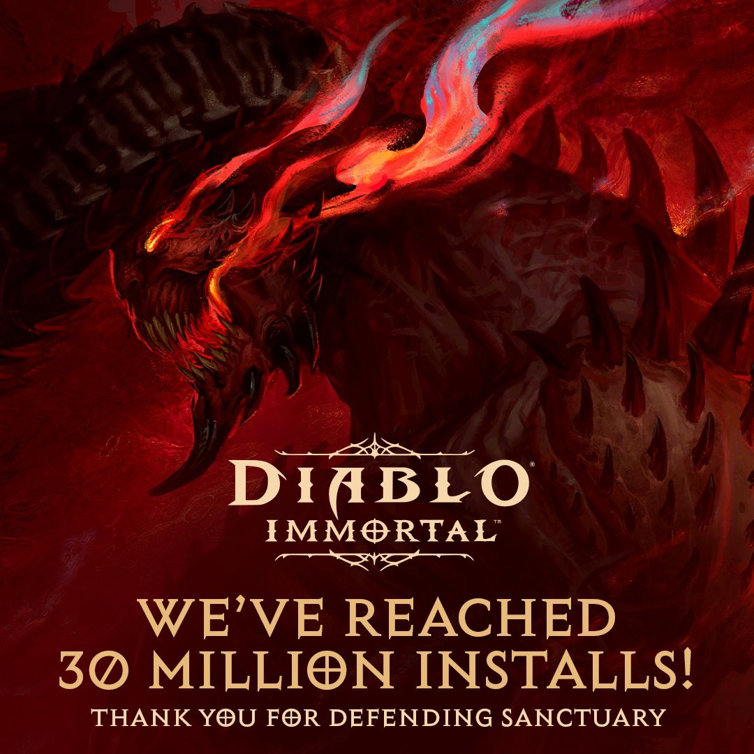 《暗黑破坏神：不朽（Diablo Immortal）》截至7月海外总收入突破 1 亿美元，游戏下载量突破 3000 
