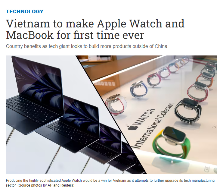 拓宽生产范围，苹果计划在越南生产苹果手表和 MacBook 