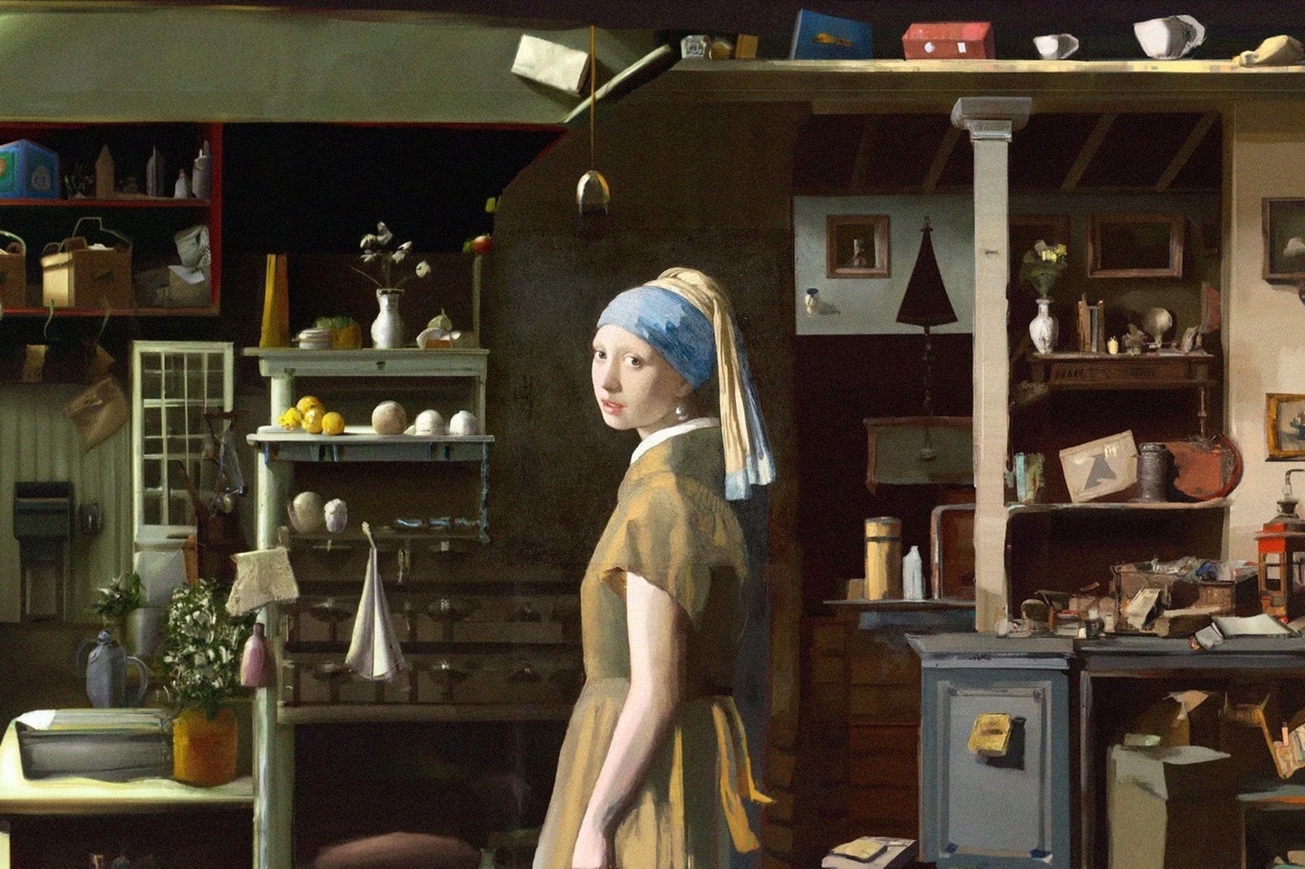 An image showing Johannes Vermeer’s painting Girl with a Pearl Earring, which has been extended beyond its regular borders with the help of OpenAI’s DALL-E tool.