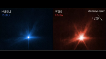 美国宇航局分享行星防御试验撞击图像，韦伯望远镜捕获到不同波长的光