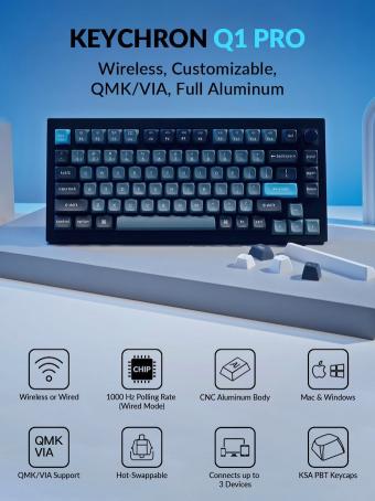 Keychron推出适用于 Mac 机械键盘 Q1 Pro 采用全铝设计，带热插拔按键