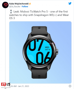 出门问问下一代智能手表Mobvoi TicWatch Pro 5 将搭载高通的新型可穿戴芯片