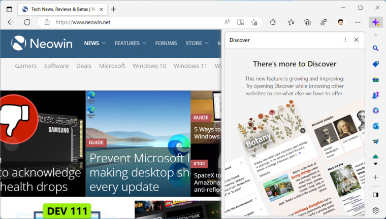 微软Edge浏览器工具栏增加新按钮  强加推荐内容的新尝试