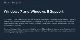 Steam 3月28日发布客户端 Beta 更新      明年1月1日起，将不再支持Windows 7/8/8.1系统