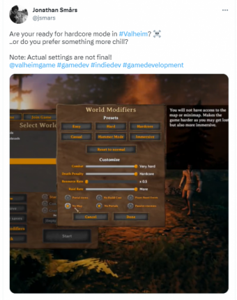 《英灵神殿》的首席设计师在推特上透露游戏的新难度设置