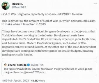 《战神5：诸神黄昏》开发成本是2亿美元是《战神3》的5倍