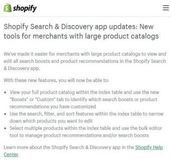 Shopify Search 与Discovery应用推出新功能：商家更容易查看和编辑产品