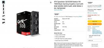 讯景的 RX 7600 QICK308在亚马逊上架： GPU 频率达 2755MHz