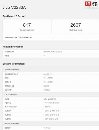 vivo S17 手机设备现身Geekbench:预装Android 13操作系统,内置骁龙 778G+ 芯片