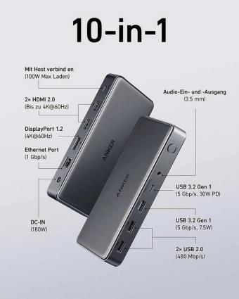 安克 Anker 在海外发布10接口的扩展坞新品 Anker 564 USB-C Dockingstation