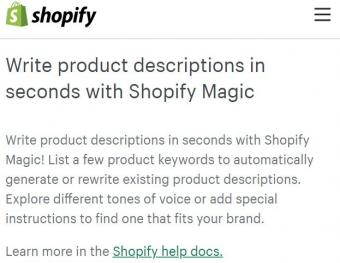 Shopify推出基于人工智能（AI）技术的高效工具Shopify Magic