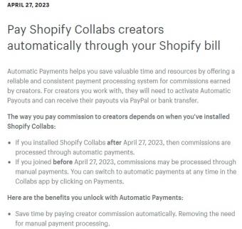 Shopify Collabs新推出佣金自动付款功能
