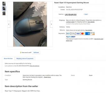 雷蛇毒蝰 V3 无线版鼠标在 eBay 上架：类似炼狱蝰蛇 V3 Pro