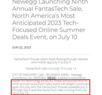 Newegg将于7月10日至14日举办第九届“FantasTech”大促