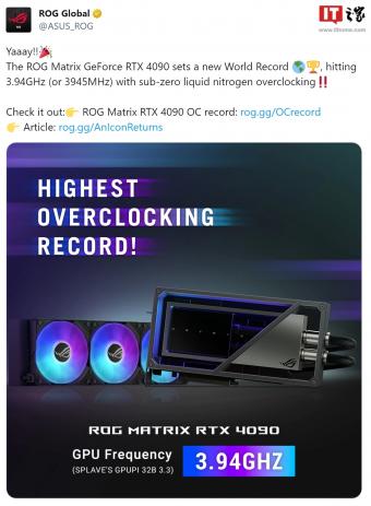 华硕Matrix RTX 4090 显卡以 3.94GHz的最高频率刷新 GPU 频率的世界纪录