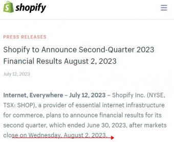 Shopify计划8月2日公布2023年第二季度财报