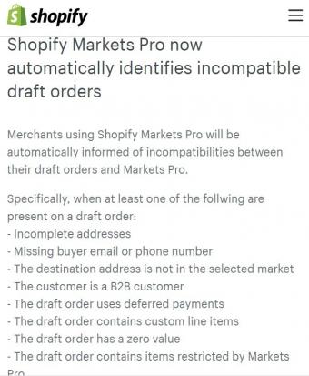 Shopify Markets Pro升级：将自动识别和通知商家，不兼容草稿订单