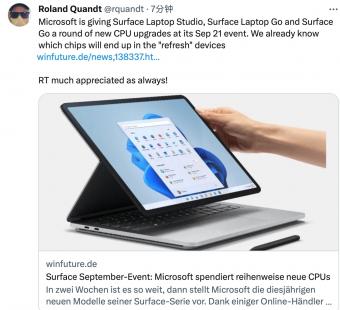 微软将在 9 月 21 日发布会上发布新款Surface Laptop Studio、Surface Laptop Go 和 Surface Go