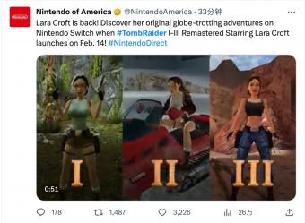 任天堂宣布《古墓丽影 123》复刻版合集将在2024年2月14日登陆 Switch 平台