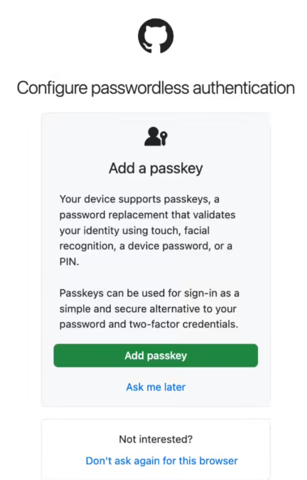 GitHub 推出 Passkey 服务：用户都可在账号安全设置