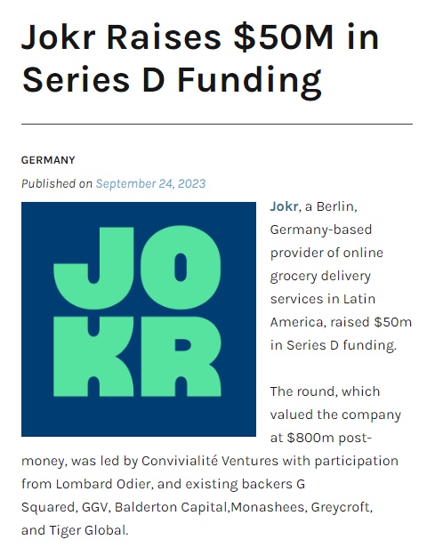 在线杂货配送服务提供商JOKR在D轮融资中筹集5000万美元