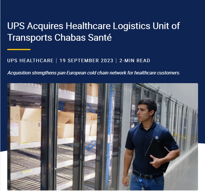 联合包裹宣布收购法国运输公司Transport Chabas Santde冷链仓储和运输部门