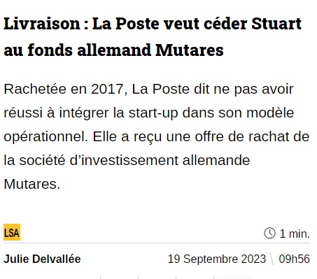 法国邮政Geopost准备将亏损递送业务Stuart出售给Mutares
