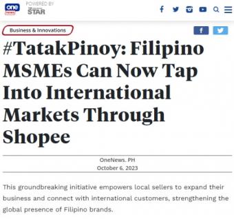 Shopee菲律宾将推出TatakPinoy International计划：提供无缝跨境物流支持的购物体验