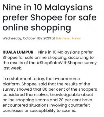 数据显示：90%的马来西亚消费者更喜欢 Shopee进行安全的网上购物