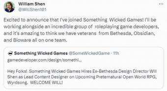 《星空》首席任务设计师离职，将担任开放世界RPG游戏《Wyrdsong》首席内容设计师