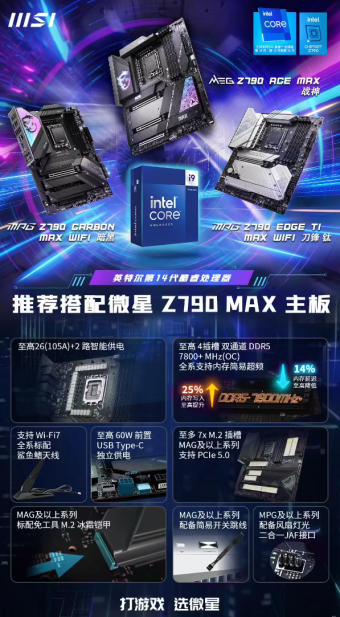 微星适配英特尔第 14 代酷睿处理器的微星 Z790 主板上市