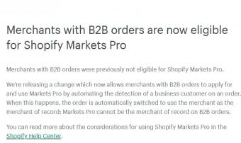 Shopify Markets Pro进行升级：不支持B2B订单