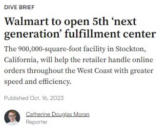 沃尔玛将在美国开设第五个高科技配送中心：将于2026年开业，占地将达900000平方英尺