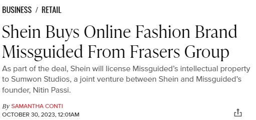 跨境电商SHEIN宣布收购英国时尚品牌Missguided