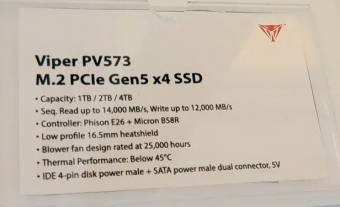 冲破极限！Patriot Memory发布Viper PV573 PCIe 5.0 SSD
