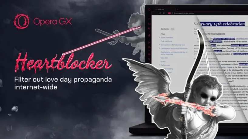 Opera GX推出HeartBlocker扩展：规避情人节相关内容，专注游戏世界