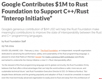 谷歌向 Rust 基金会捐款 100 万美元支持 C++ 与 Rust 互操作性